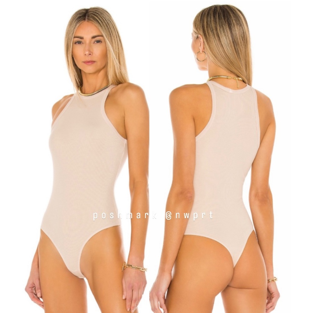 AGOLDE Rianne Bodysuit Ribbed Knit Racer Tank Top Latte Beige XS